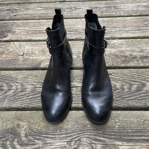 Franco Sarto Black Leather Chelsea Style Ankle Boots with Buckle - Picture 2 of 9